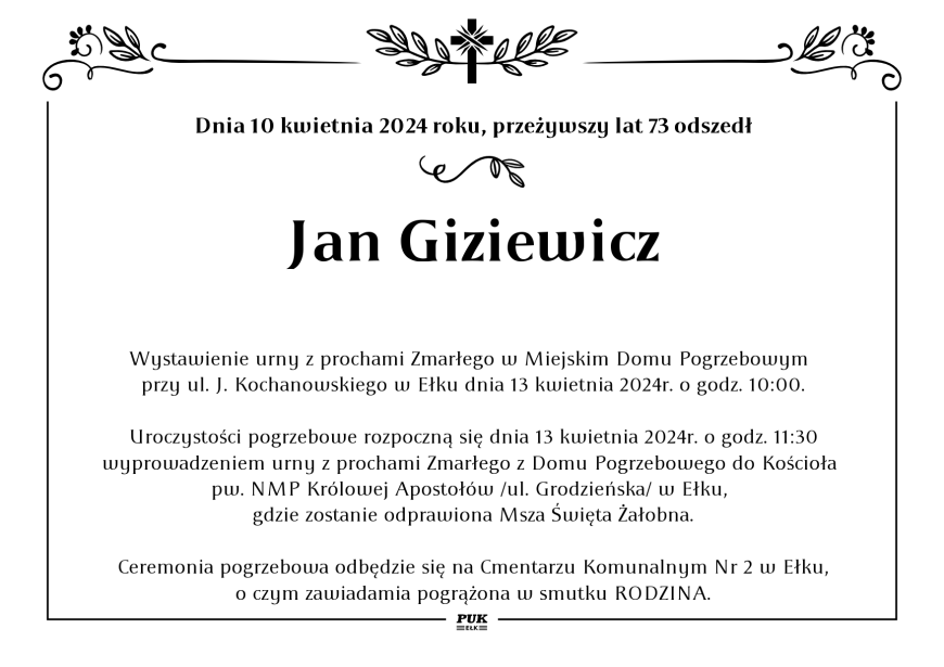 Jan Giziewicz - nekrolog